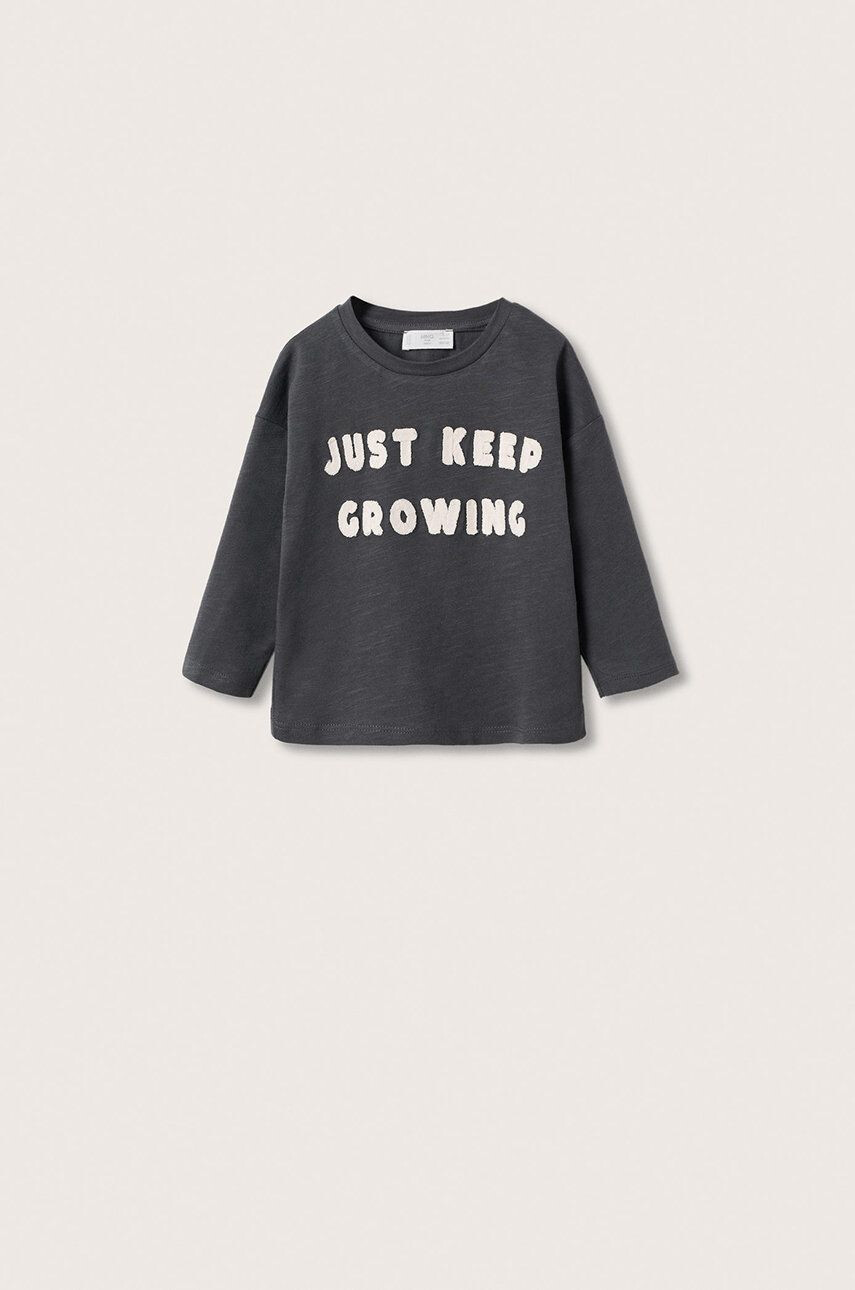 Mango Kids Детска блуза с дълги ръкави Growing в сиво с апликация - Pepit.bg