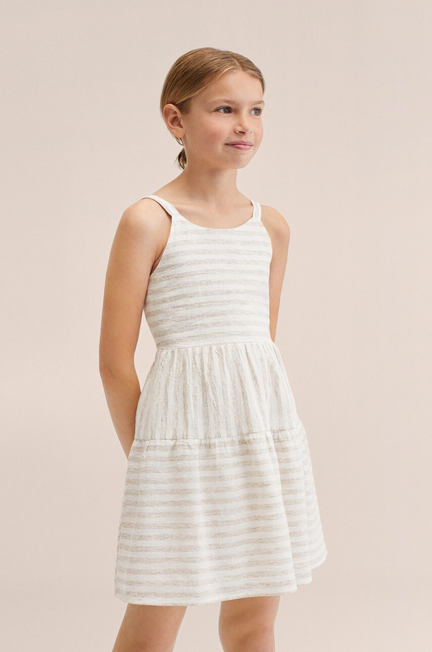 Mango Kids Детска ленена рокля Camel - Pepit.bg