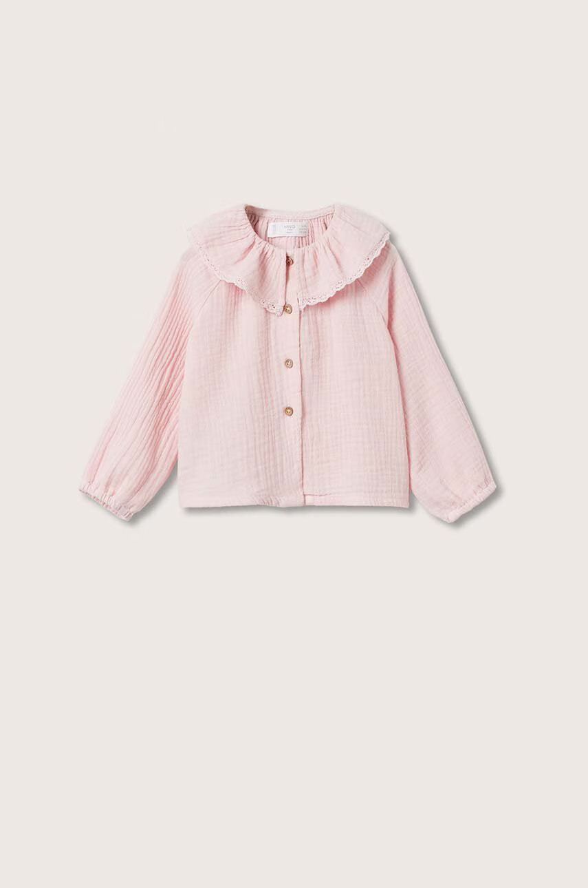 Mango Kids Детска памучна блуза в розово с изчистен дизайн - Pepit.bg