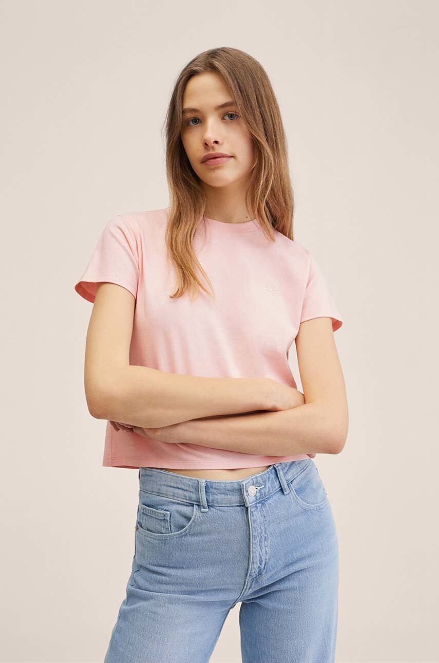Mango Kids Детска памучна тениска Pink - Pepit.bg