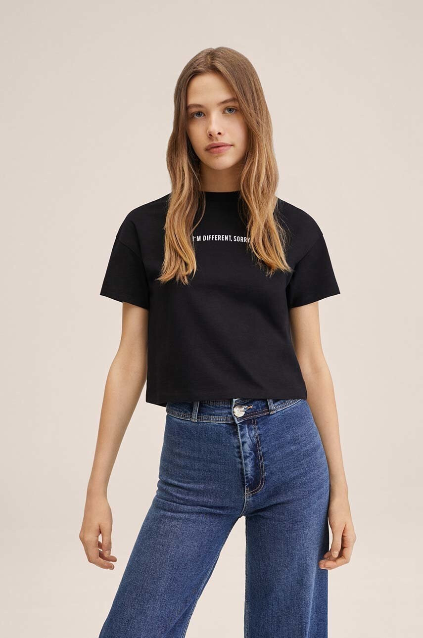 Mango Kids Детска памучна тениска Sorry - Pepit.bg