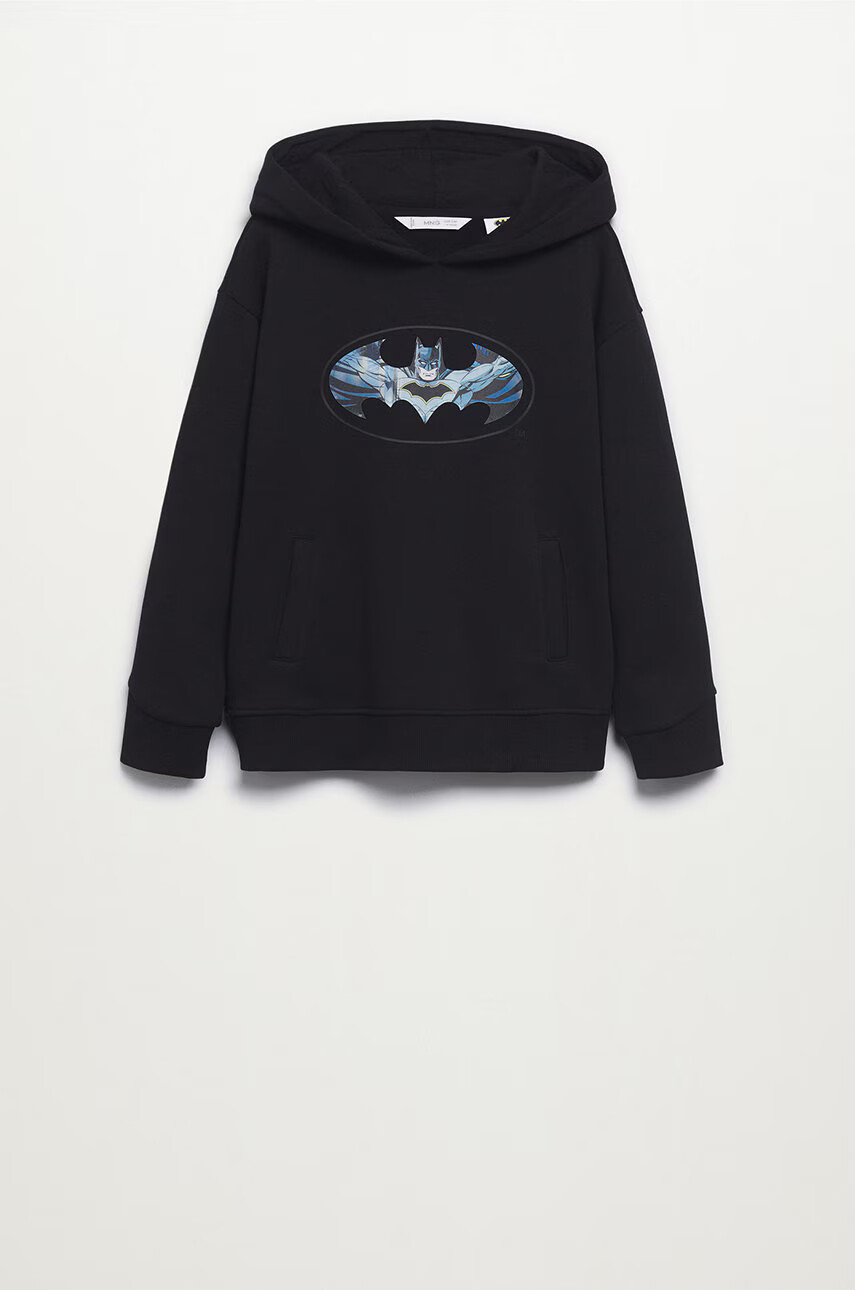 Mango Kids Детски памучен суичър DC1 в черно с принт - Pepit.bg