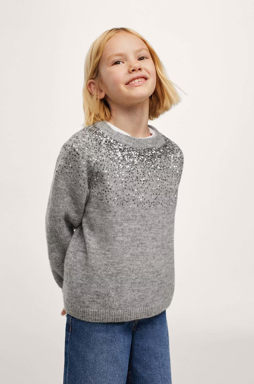 Mango Kids Детски пуловер Gala в сиво от лека материя - Pepit.bg