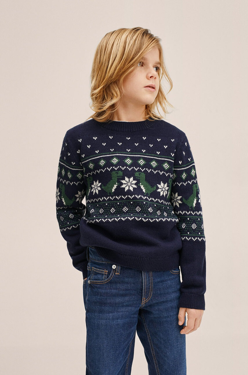 Mango Kids Детски пуловер Rex в тъмносиньо от лека материя - Pepit.bg