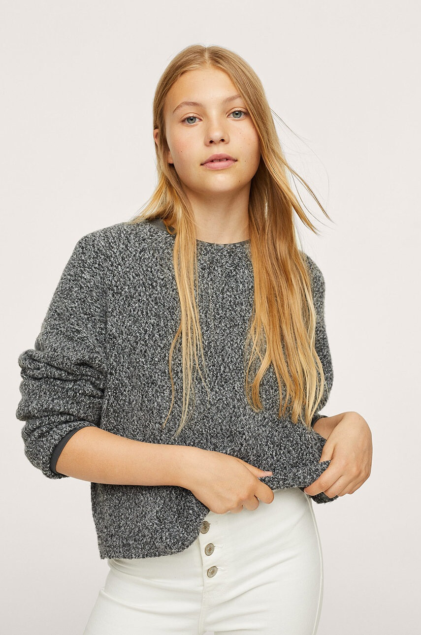 Mango Kids Детски пуловер в сиво от лека материя - Pepit.bg
