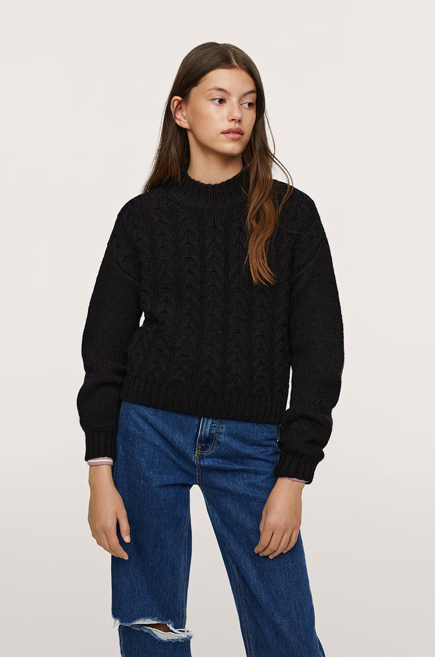 Mango Kids Детски пуловер в черно - Pepit.bg