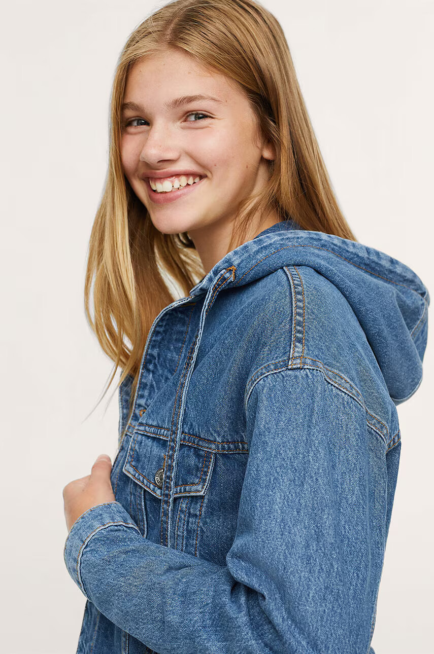 Mango Kids Детско дънково яке Hoodie - Pepit.bg