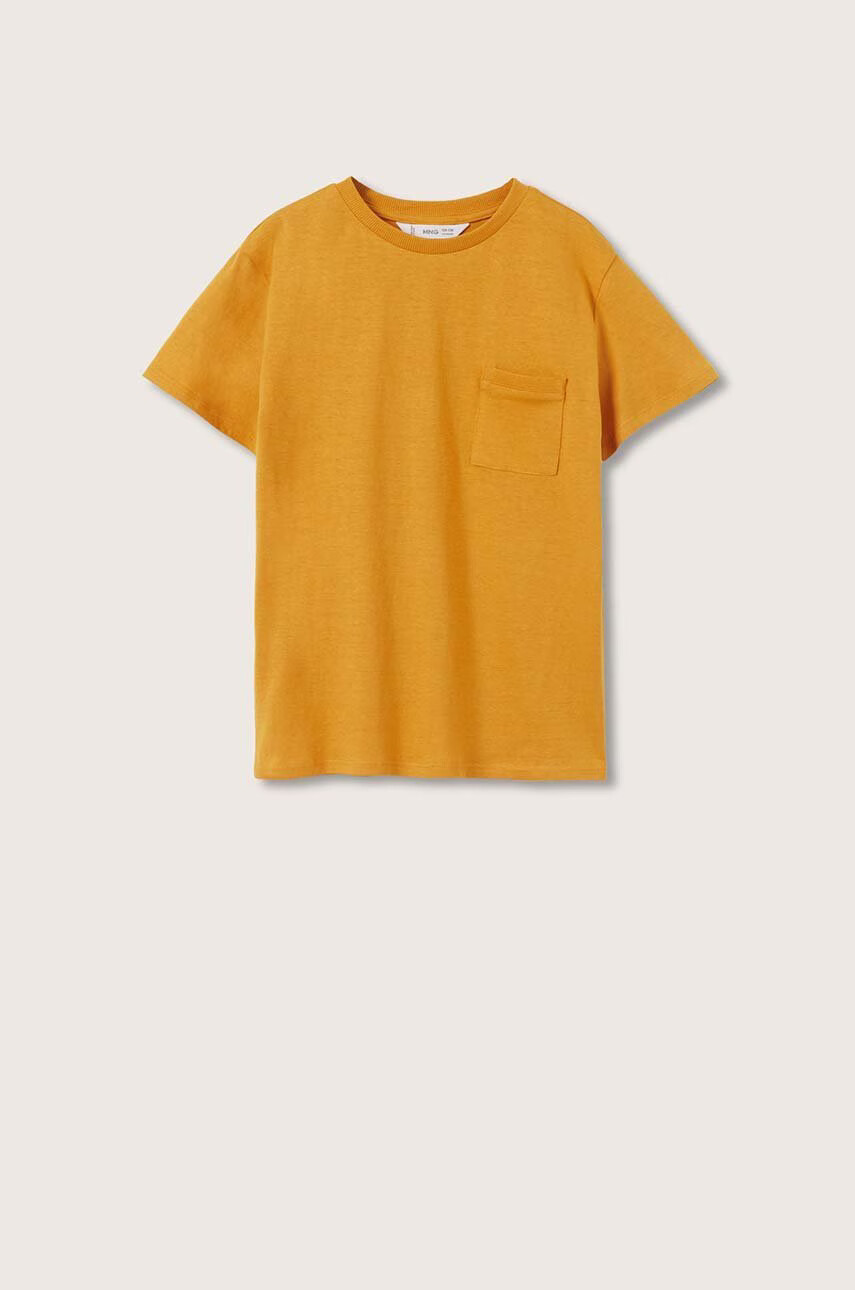 Mango Kids Памучна тениска Basic2 в жълто с изчистен дизайн - Pepit.bg