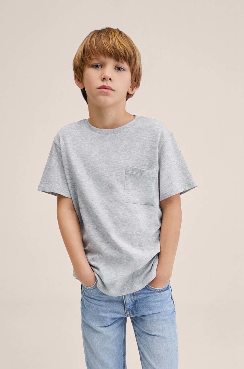 Mango Kids Памучна тениска Basic2 в сиво с изчистен дизайн - Pepit.bg