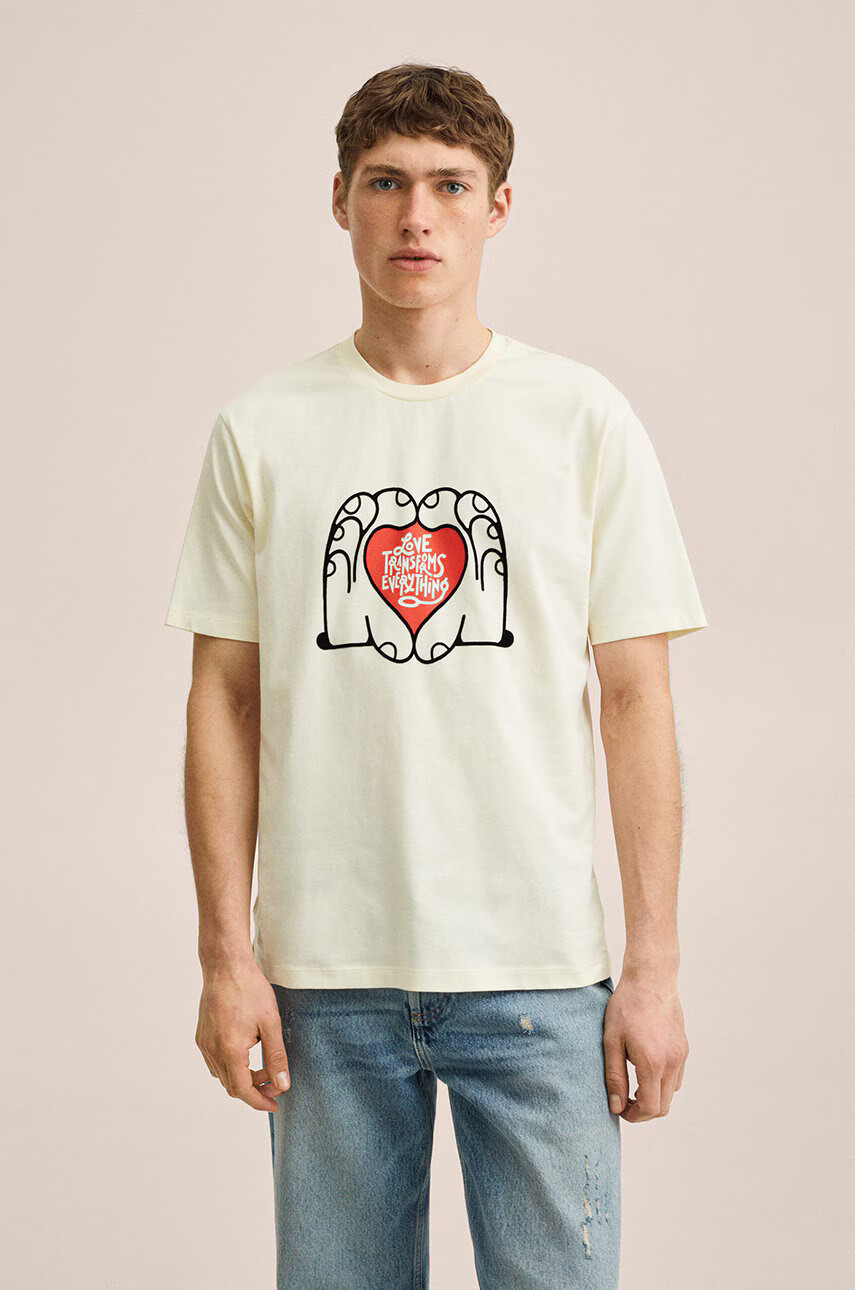 Mango Man Памучна тениска Love - Pepit.bg