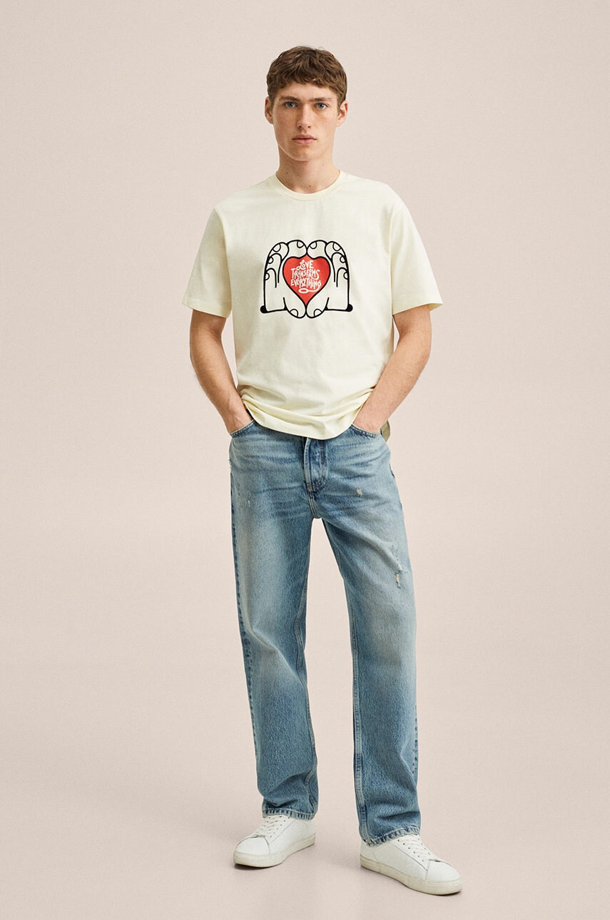 Mango Man Памучна тениска Love - Pepit.bg