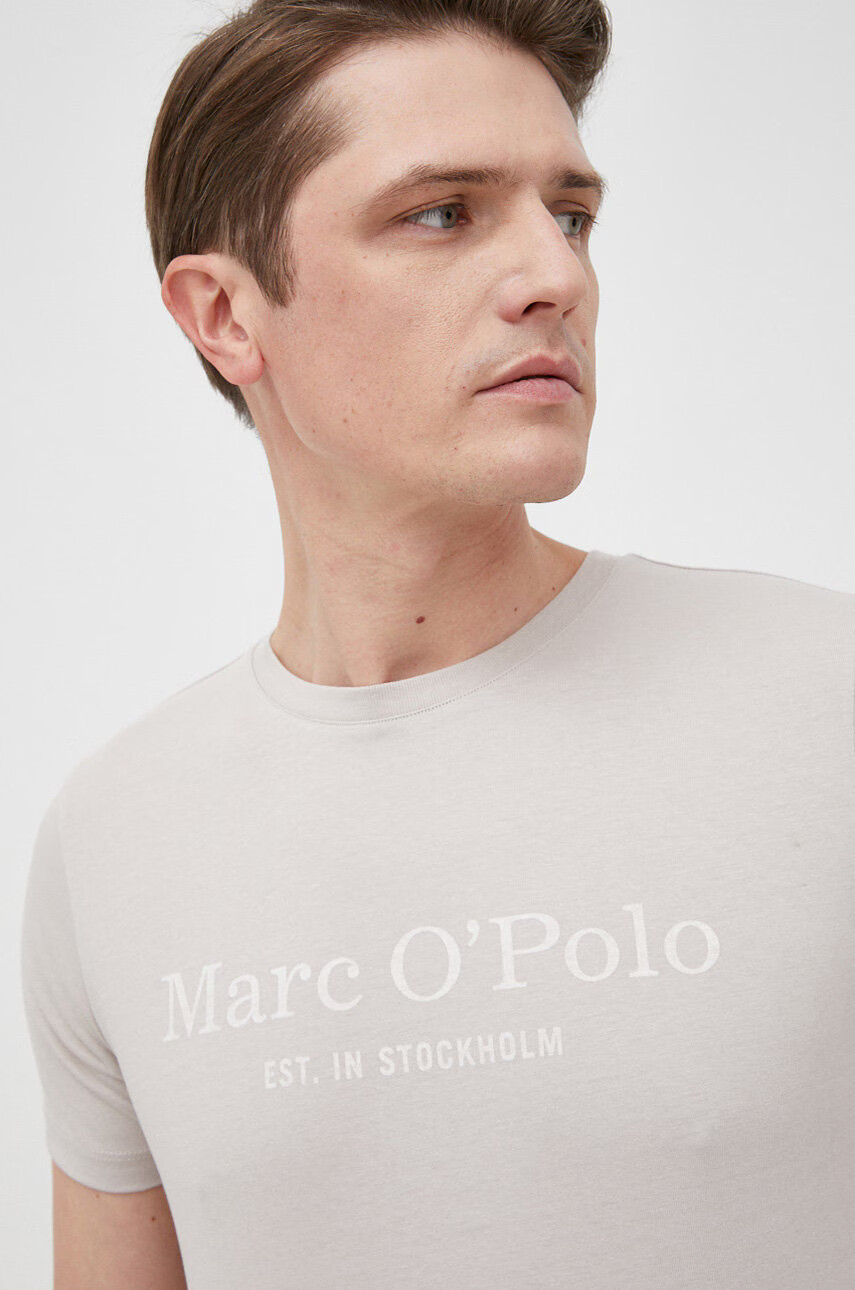 Marc O'Polo Памучна тениска в сиво с принт - Pepit.bg