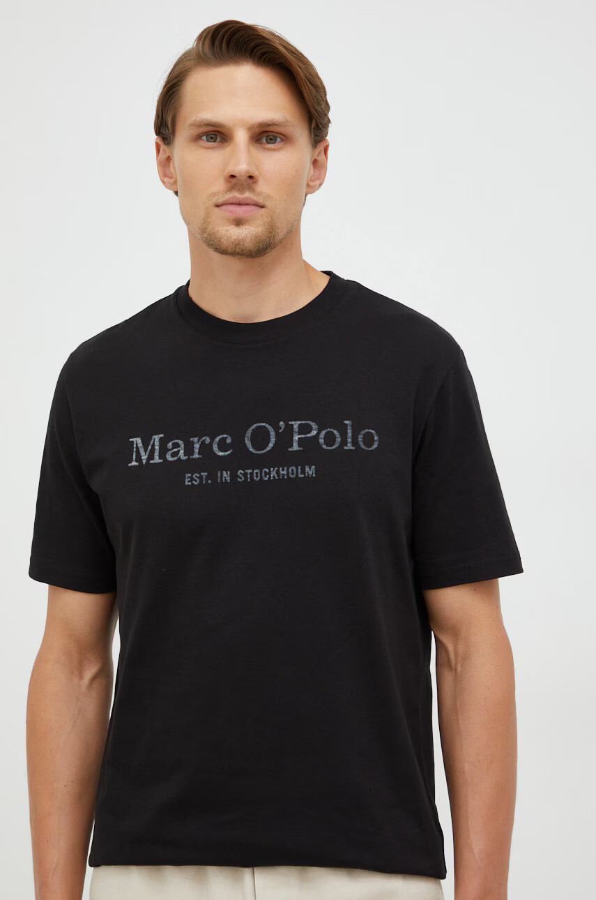 Marc O'Polo Памучна тениска в черно с принт - Pepit.bg