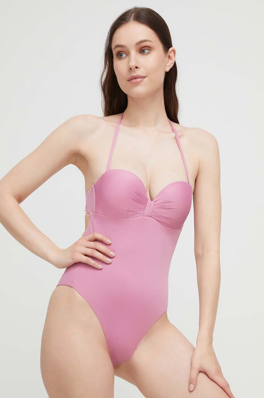 Max Mara Beachwear Цял бански в розово с подплатена чашка - Pepit.bg