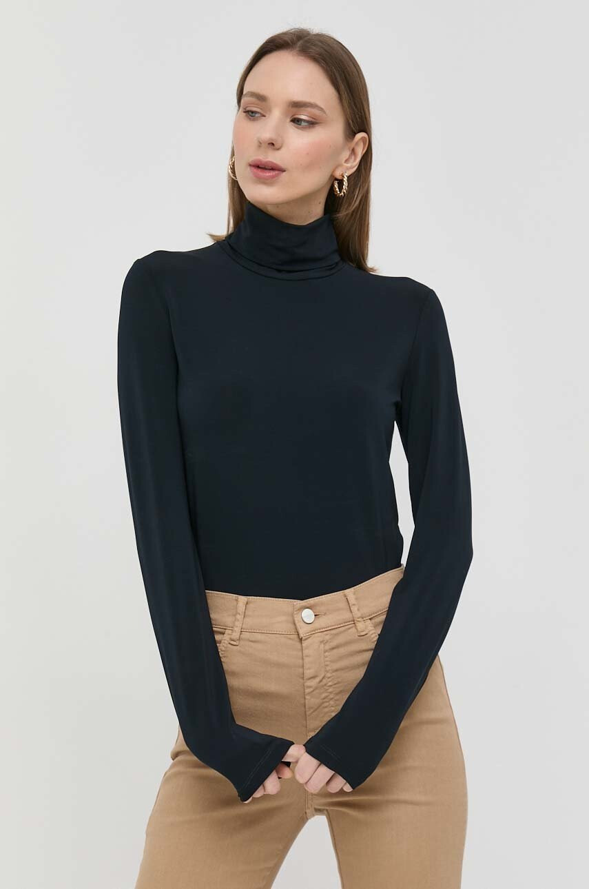 Max Mara Leisure Блуза с дълги ръкави в тъмносиньо с поло - Pepit.bg