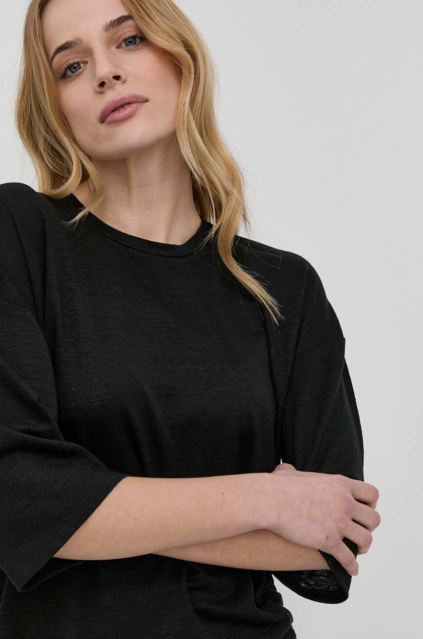 Max Mara Leisure Ленена тениска в бежово - Pepit.bg