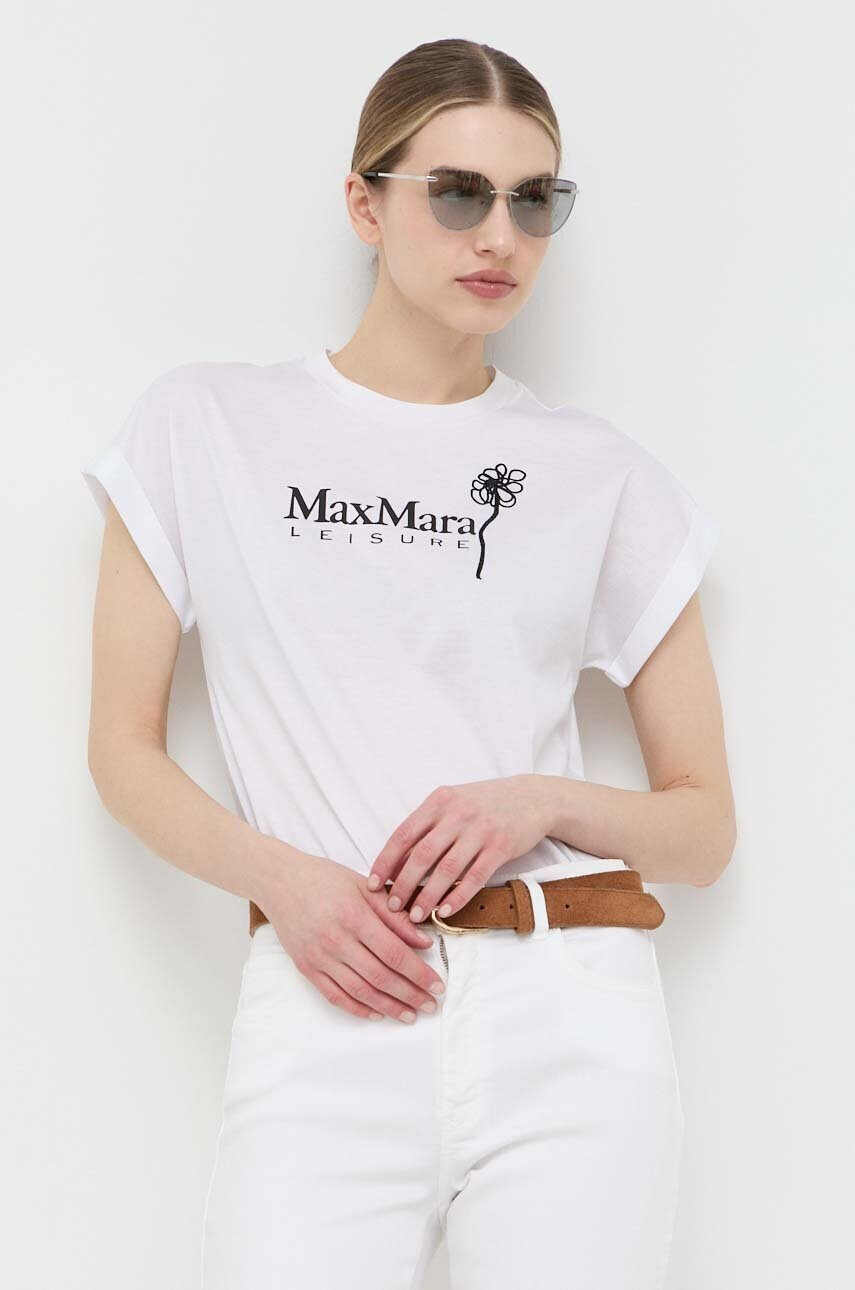 Max Mara Leisure Памучна тениска в бяло - Pepit.bg