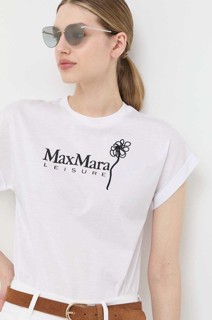 Max Mara Leisure Памучна тениска в бяло - Pepit.bg