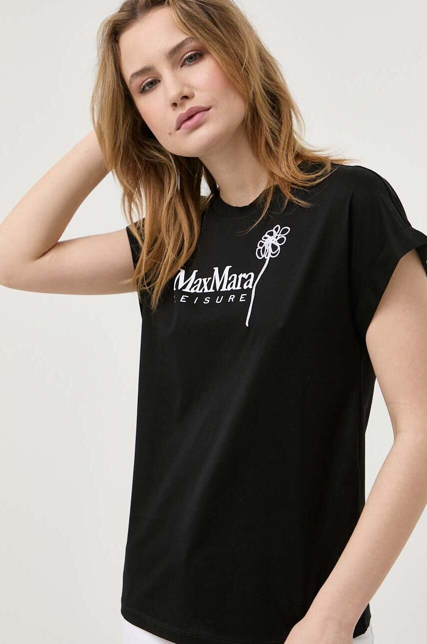 Max Mara Leisure Памучна тениска в черно - Pepit.bg