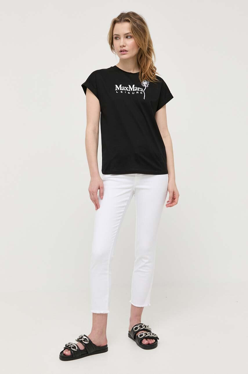 Max Mara Leisure Памучна тениска в черно - Pepit.bg
