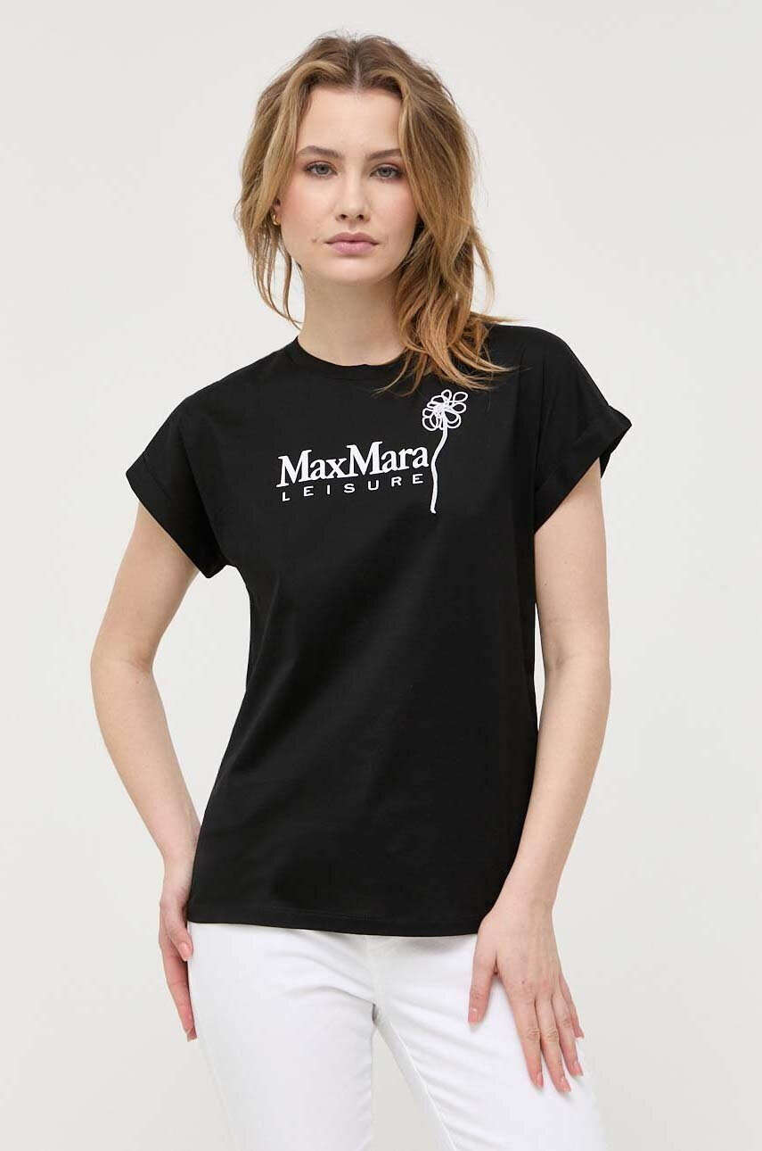 Max Mara Leisure Памучна тениска в черно - Pepit.bg