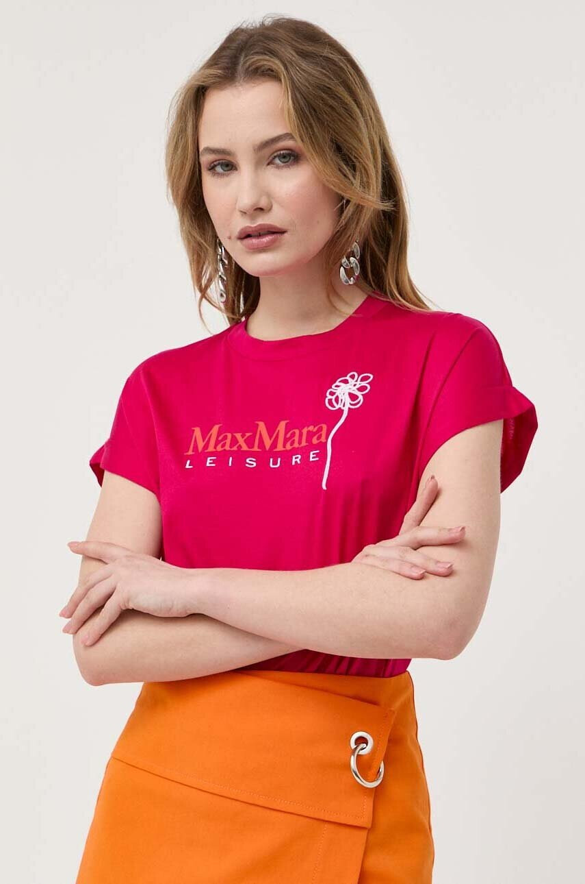 Max Mara Leisure Памучна тениска в розово - Pepit.bg
