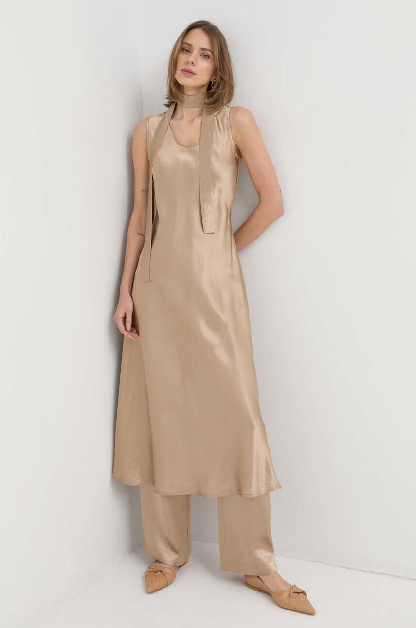 Max Mara Leisure Рокля в златисто дълъг модел със стандартна кройка - Pepit.bg