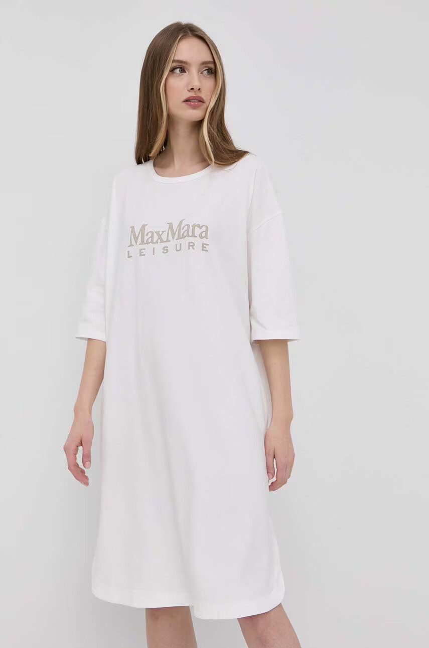 Max Mara Leisure Рокля в бяло къс модел с уголемена кройка - Pepit.bg