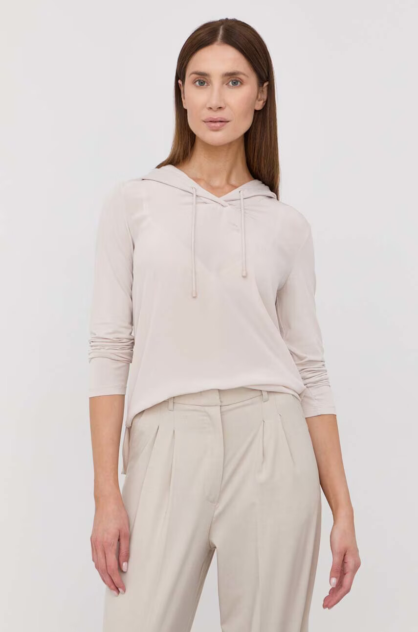 Max Mara Leisure Суичър в бежово с качулка с изчистен дизайн - Pepit.bg