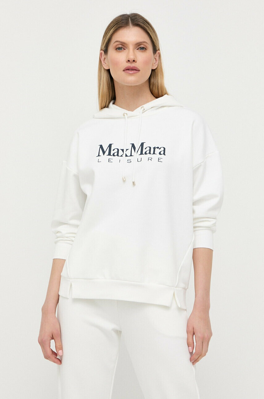Max Mara Leisure Суичър в бяло с качулка с принт - Pepit.bg