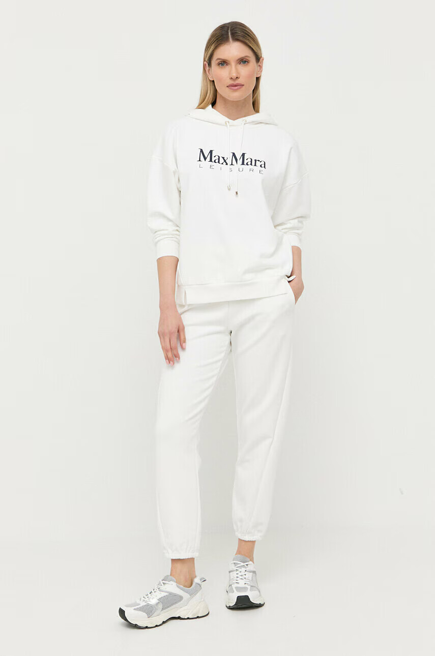 Max Mara Leisure Суичър в бяло с качулка с принт - Pepit.bg