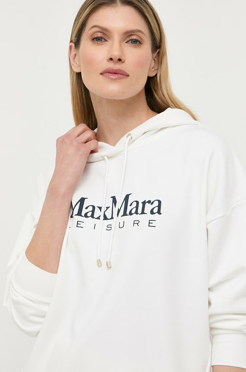 Max Mara Leisure Суичър в бяло с качулка с принт - Pepit.bg