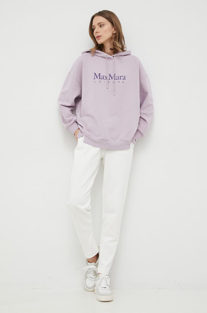 Max Mara Leisure Суичър в лилаво с качулка с принт - Pepit.bg