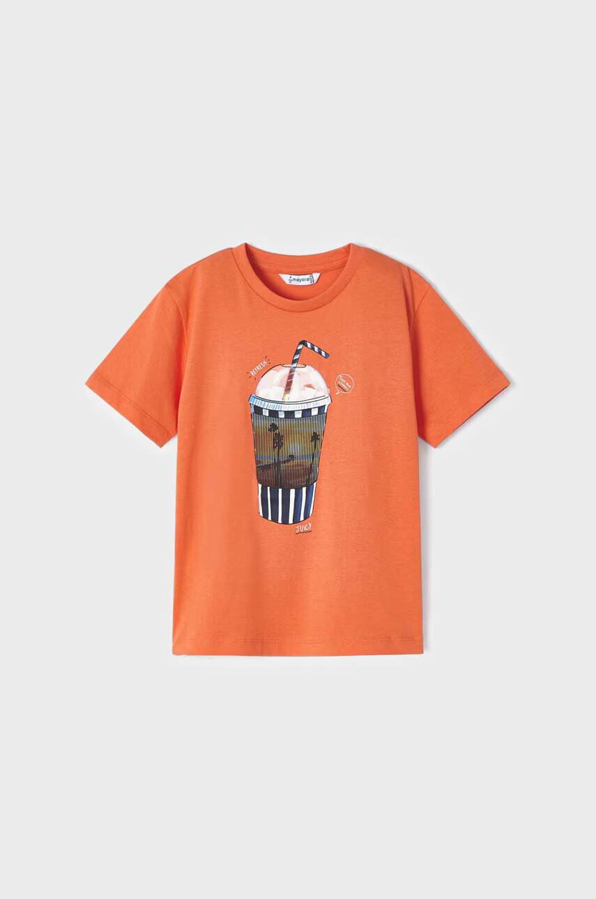 Mayoral Детска памучна тениска в оранжево с принт - Pepit.bg