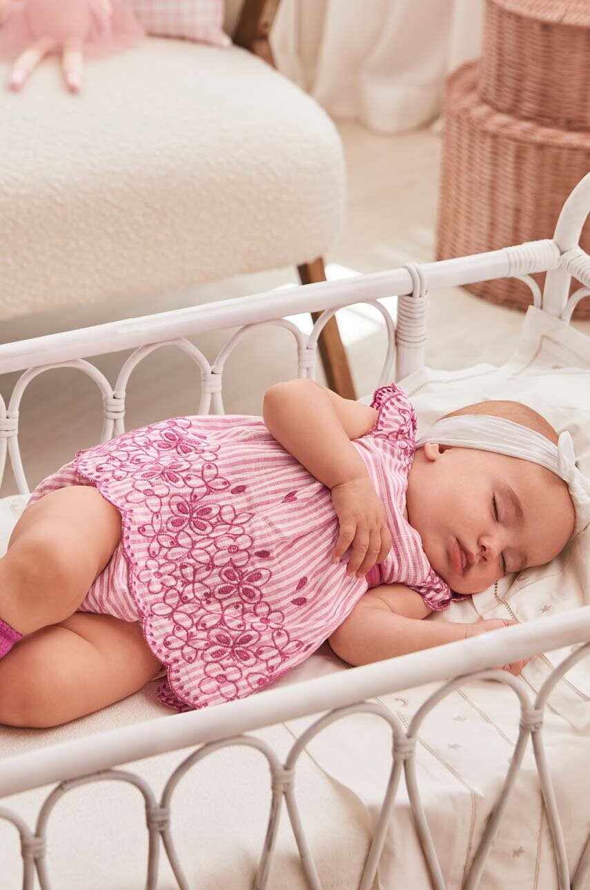 Mayoral Newborn Бебешка рокля с лен в лилаво къс модел разкроен модел - Pepit.bg