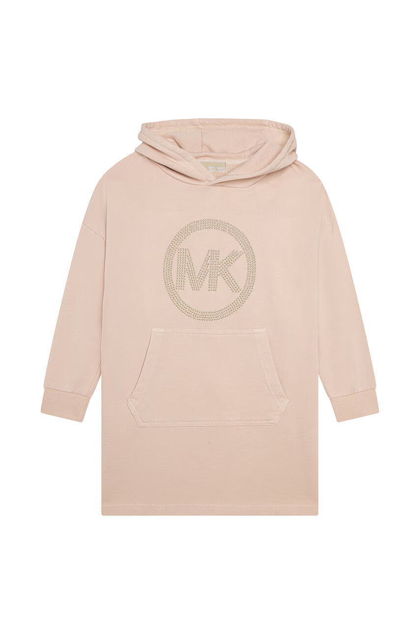Michael Kors Детска памучна рокля в бежово къс модел с уголемена кройка - Pepit.bg