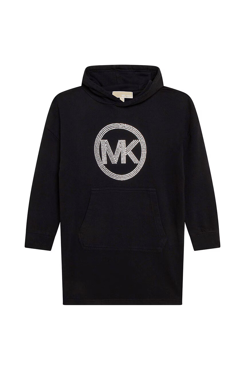 Michael Kors Детска памучна рокля в черно къс модел с уголемена кройка - Pepit.bg