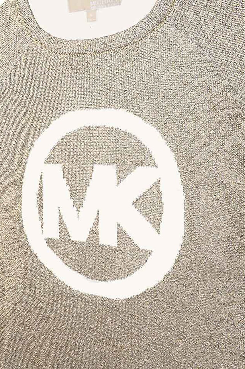 Michael Kors Детска памучна рокля в златисто къс модел с уголемена кройка - Pepit.bg