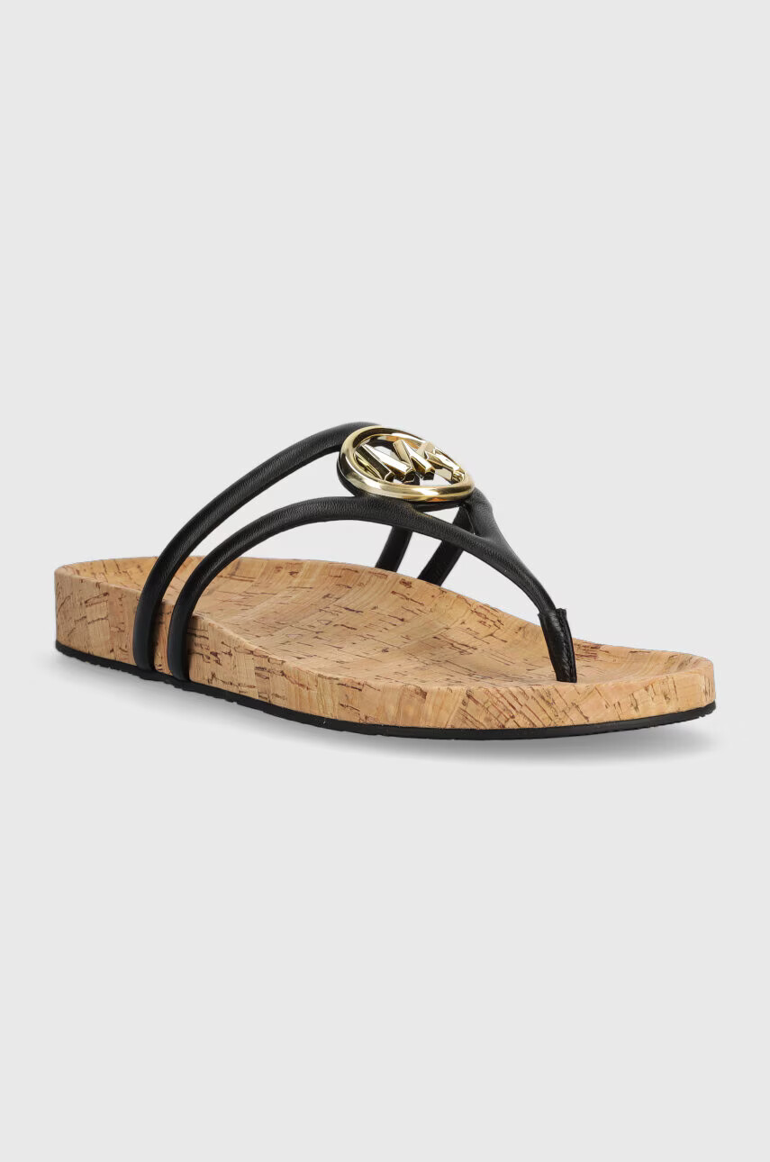 MICHAEL Michael Kors Кожени джапанки Hampton в черно с равна подметка 40S3HMFS2L - Pepit.bg