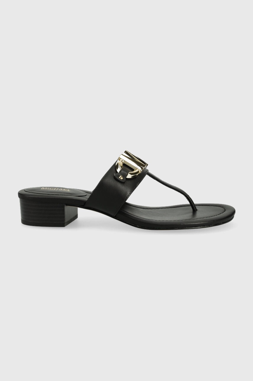 MICHAEL Michael Kors Кожени джапанки Izzy Thong в черно с висок ток - Pepit.bg