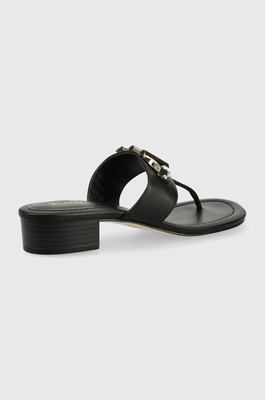MICHAEL Michael Kors Кожени джапанки Izzy Thong в черно с висок ток - Pepit.bg