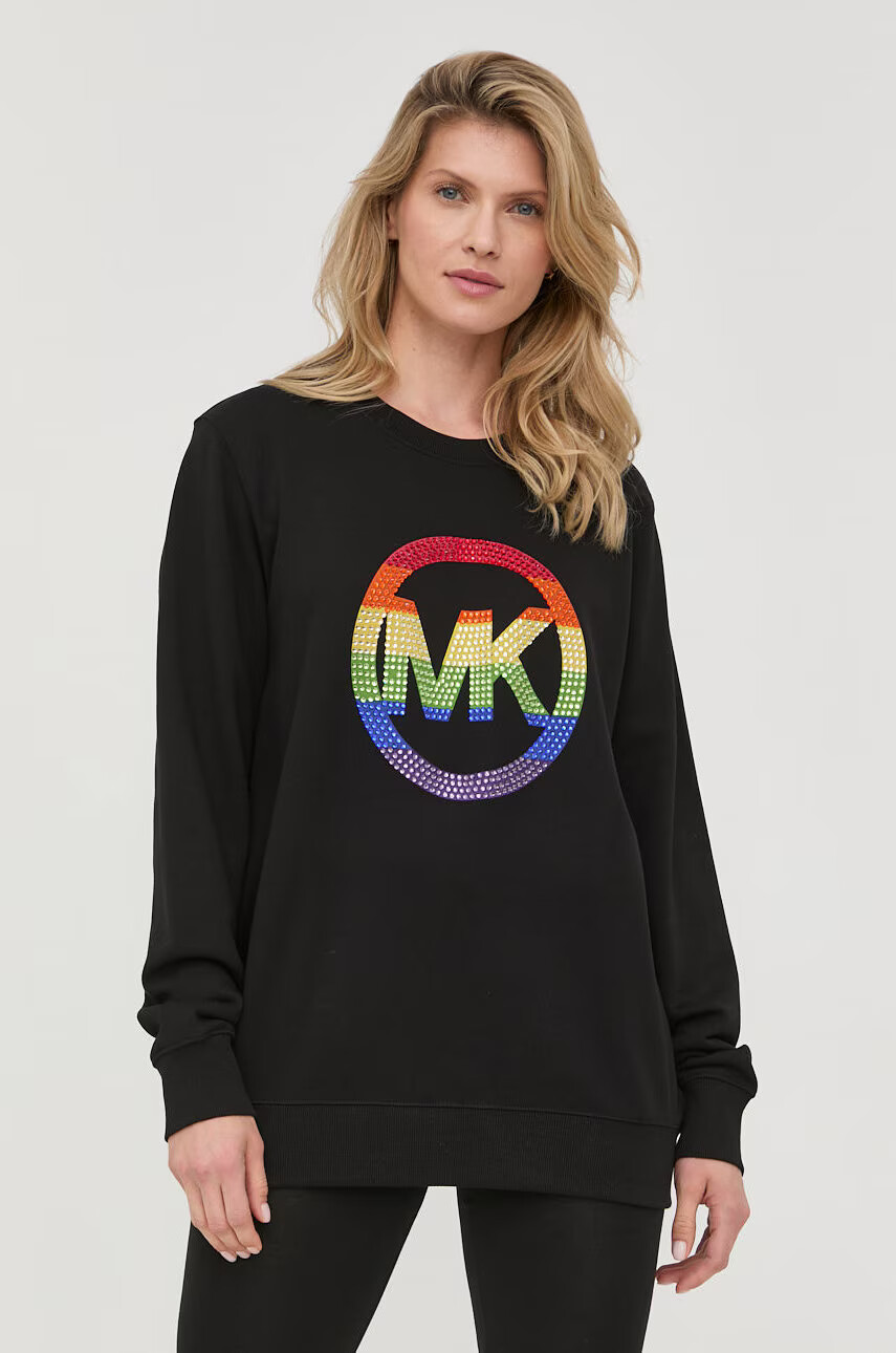 MICHAEL Michael Kors Памучна блуза дамска в черно с апликация - Pepit.bg