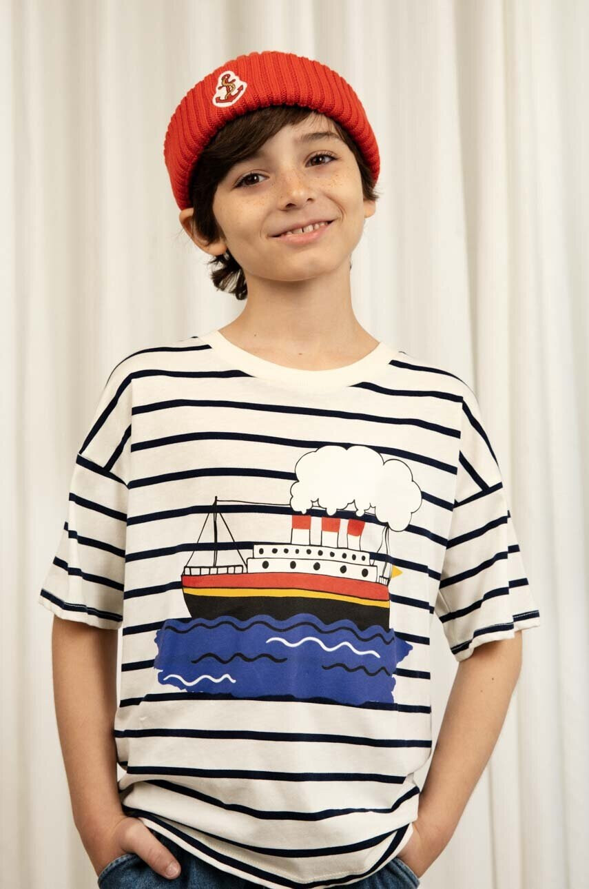Mini Rodini Детска памучна тениска в бяло с десен - Pepit.bg