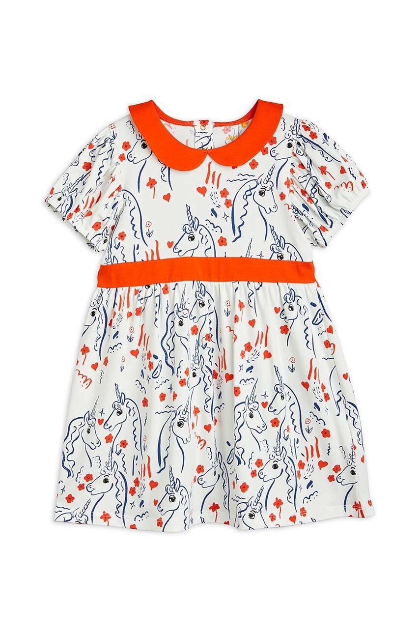 Mini Rodini Детска рокля в бяло къс модел разкроен модел - Pepit.bg