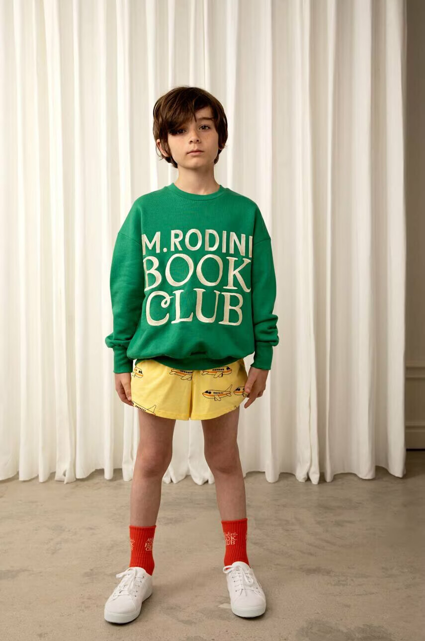 Mini Rodini Детски памучен суичър в зелено с десен - Pepit.bg