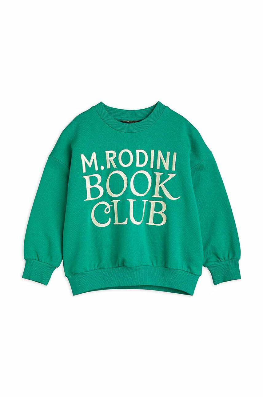 Mini Rodini Детски памучен суичър в зелено с десен - Pepit.bg