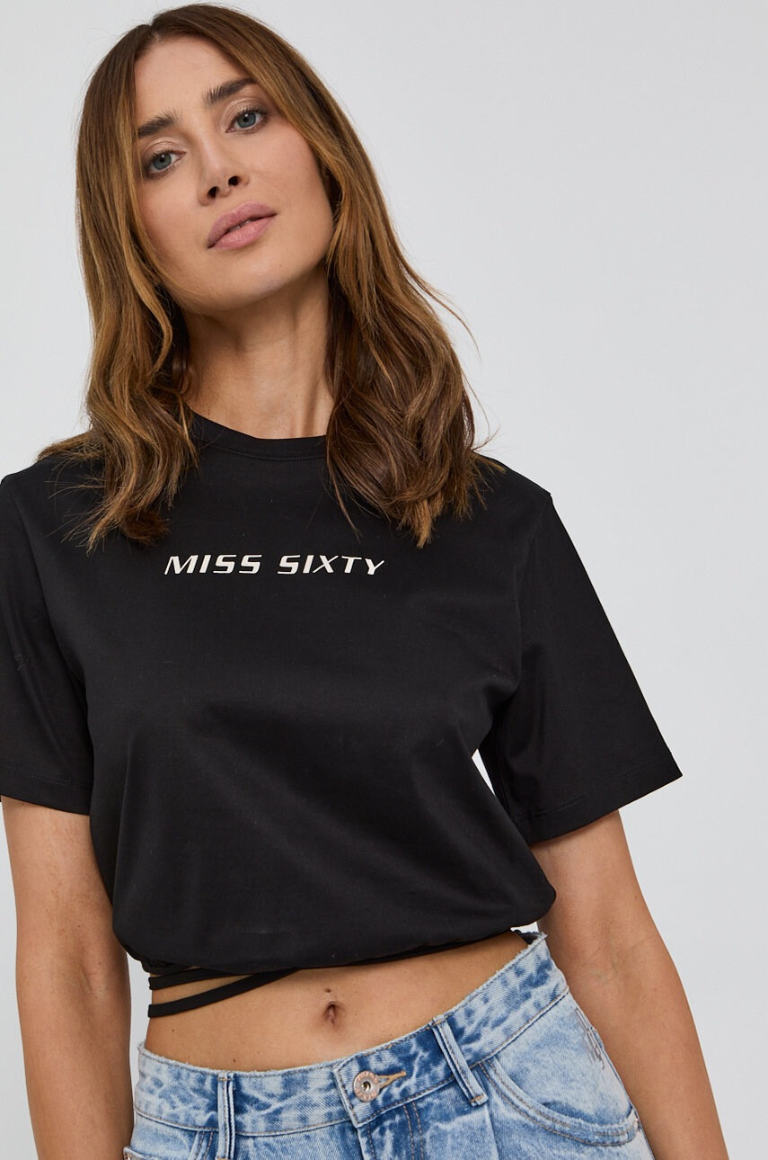 Miss Sixty Памучен топ в черно - Pepit.bg
