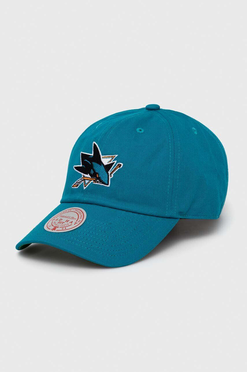 Mitchell&Ness Памучна шапка с козирка San Jose Sharks в тюркоазено с апликация - Pepit.bg