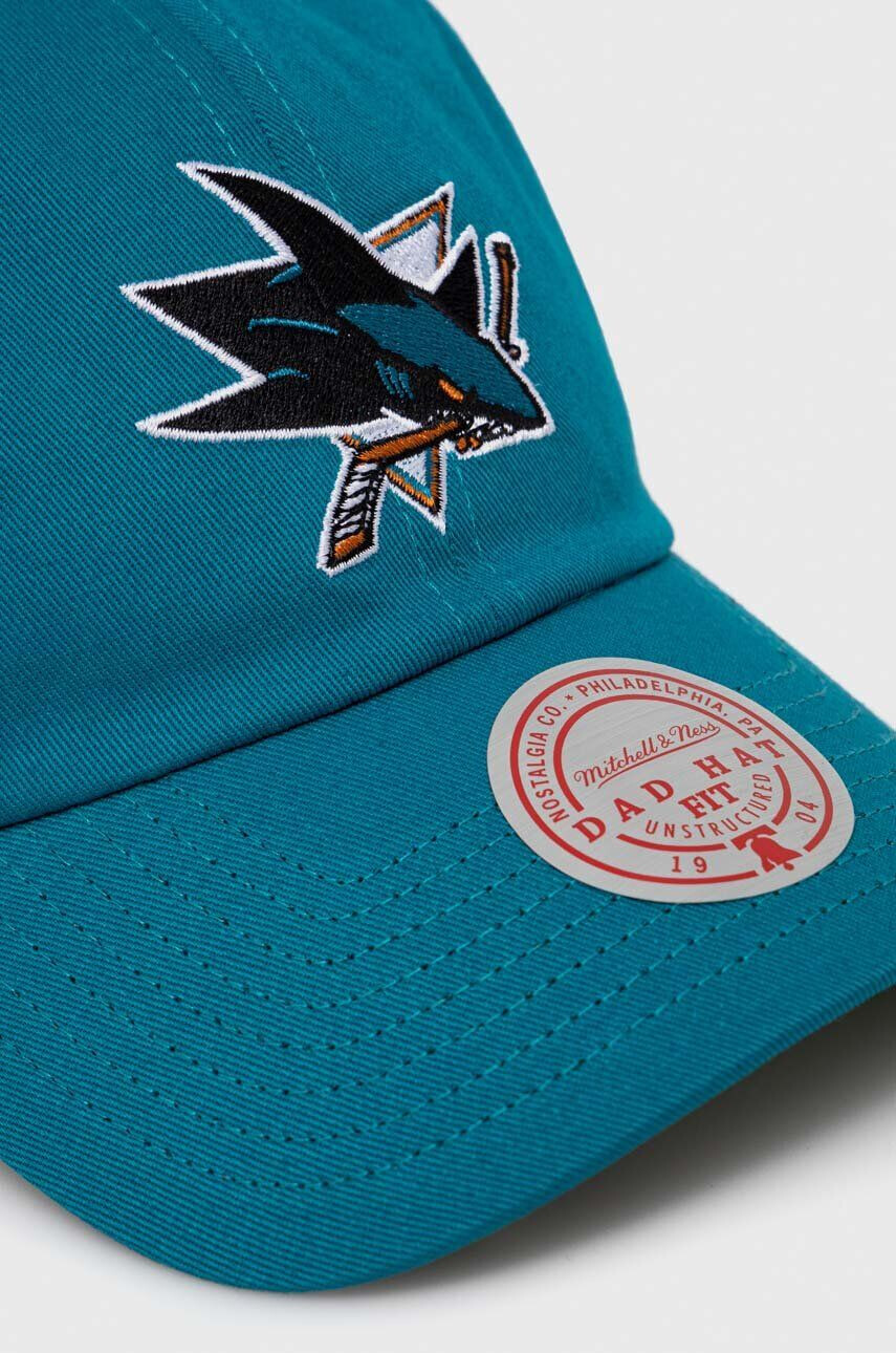 Mitchell&Ness Памучна шапка с козирка San Jose Sharks в тюркоазено с апликация - Pepit.bg