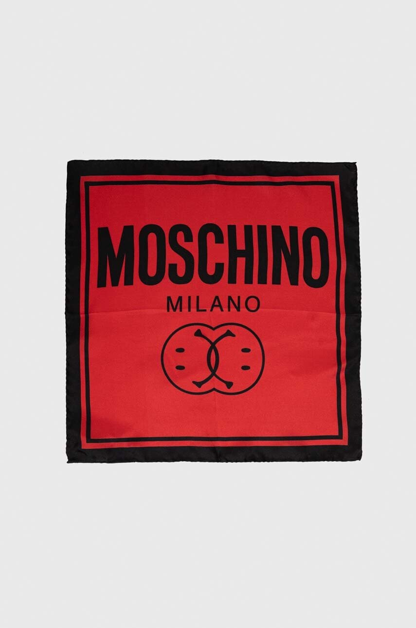 Moschino Копринено джобно каре x Smiley в червено - Pepit.bg